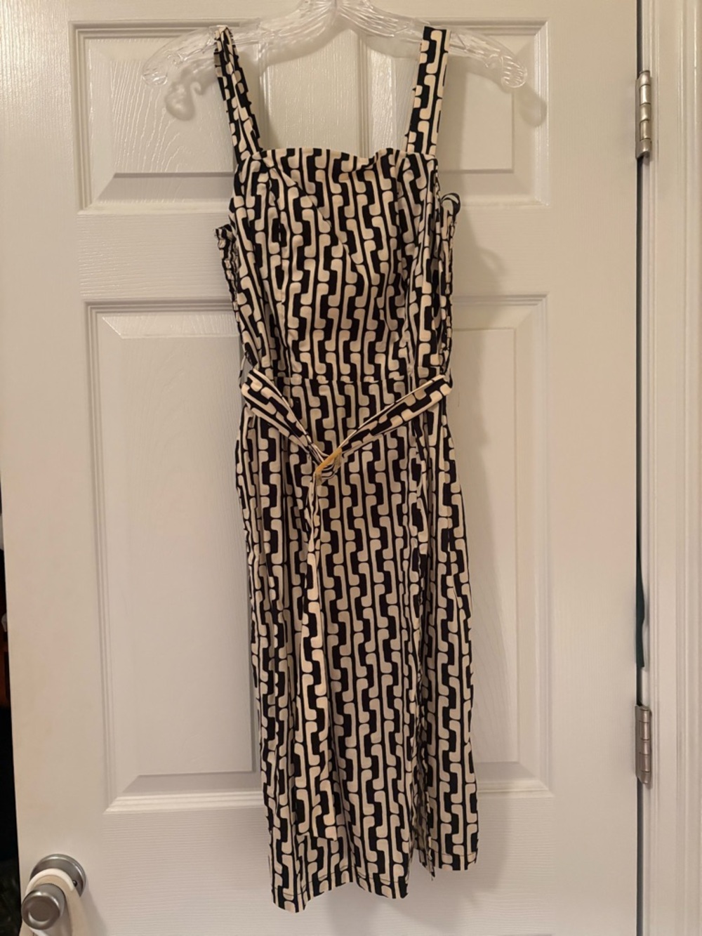 Black and White Geometric Strap Dress